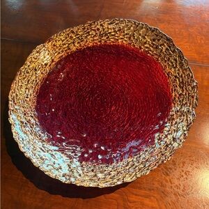 Handmade in Italy, textured Red Glass Decorative Plate by Monna.